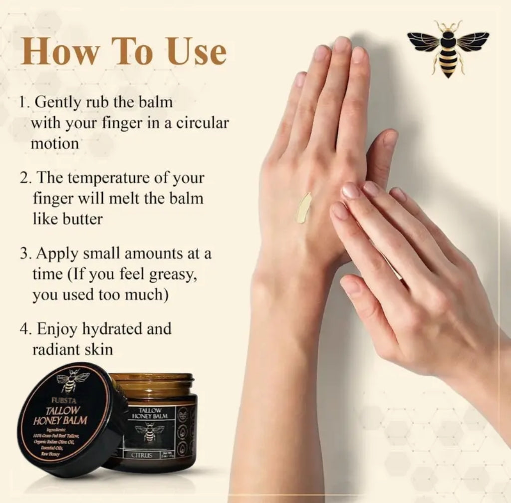 FUBSTA Organic Grass-Fed Beef Tallow Balm with Raw Honey - Handmade All-Natural Moisturizer for Soft, Smooth, Radiant Skin