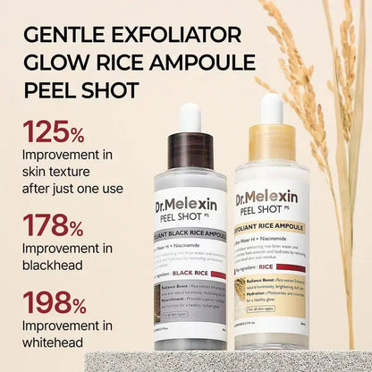 [Dr.Melexin Official] Peel Shot Glow Rice Ampoule Duo - Serums for Brightening, Exfoliating, and Moisturizing - Suitable for All Skin Types