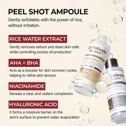 [Dr.Melexin Official] Peel Shot Glow Rice Ampoule Duo - Serums for Brightening, Exfoliating, and Moisturizing - Suitable for All Skin Types