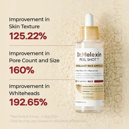 [Dr.Melexin Official] Peel Shot Glow Rice Ampoule Duo - Serums for Brightening, Exfoliating, and Moisturizing - Suitable for All Skin Types