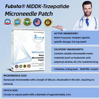 【Fubsta® Official Store】 NIDDK-Tirzepatide Nano Microneedle Patch （Zero Pain, 24/7 Release | Lose 20lbs FAST | 90% Sugar Drop | ）