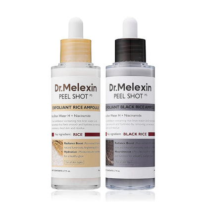 [Dr.Melexin Official] Peel Shot Glow Rice Ampoule Duo - Serums for Brightening, Exfoliating, and Moisturizing - Suitable for All Skin Types